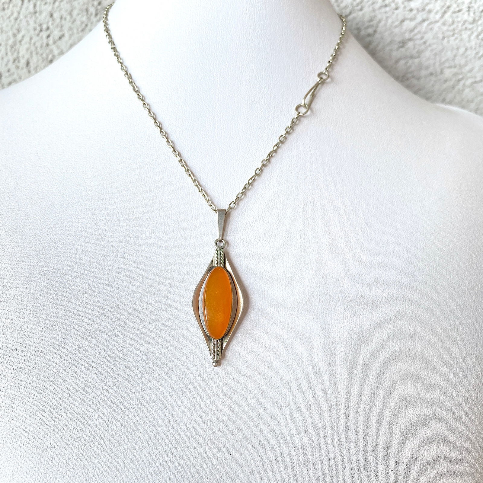 Fascinating Unique Vintage Amber Pendant with chain, shaped like a Diamond (1 of 7)