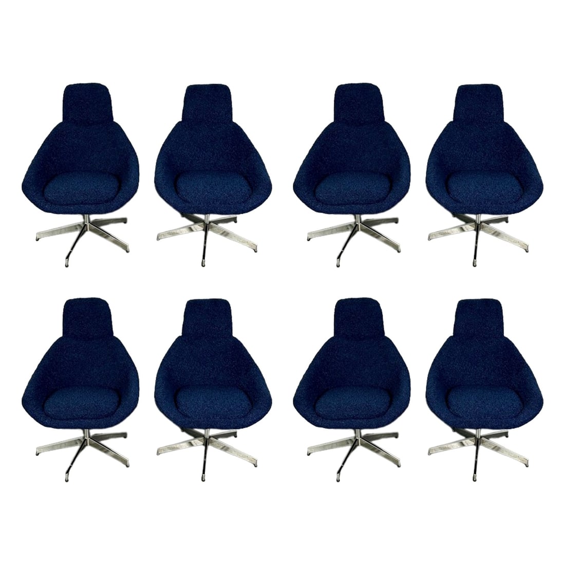 Set of Eight Blue Mid-Century Modern Armless Office / Dining Chairs, Boucle (1 of 20)
