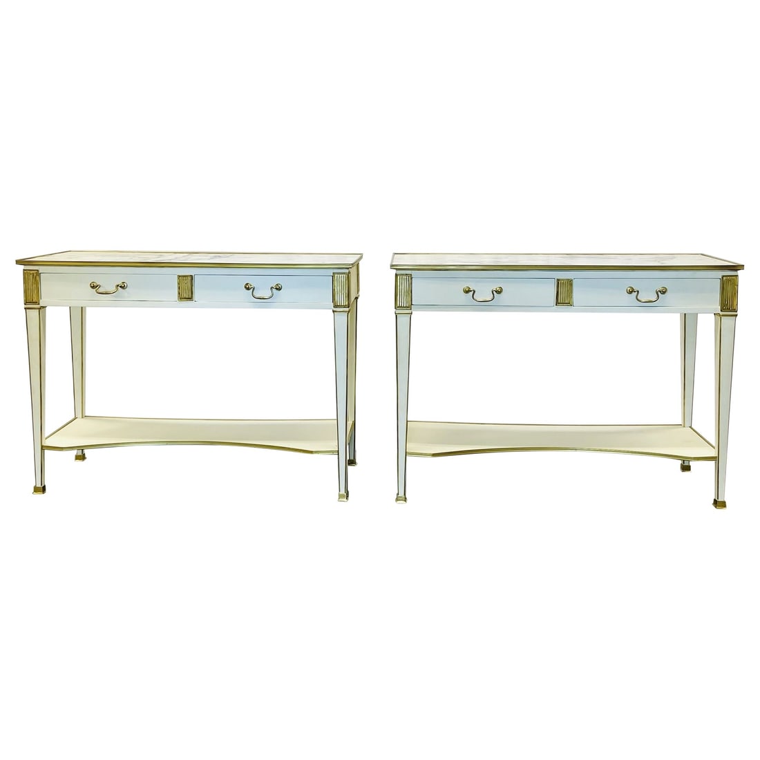 Pair of Hollywood Regency Neoclassical White Sofa, Console Tables, Maison Jansen: Title: Pair of Hollywood Regency Neoclassical White Sofa, Console Tables, Maison Jansen Description: Pair of Hollywood Regency Neoclassical White Sofa or Console Tables, Sideboards or Serving Tables,