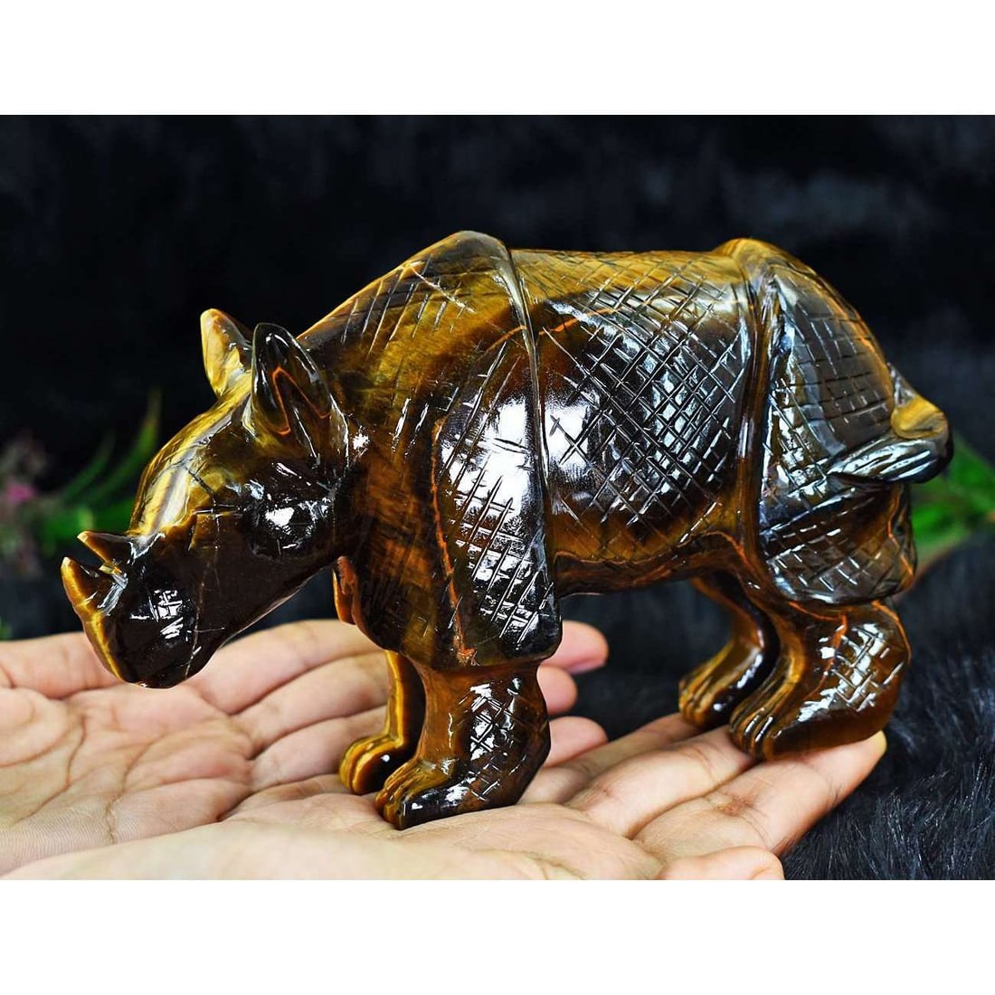 Exclusive Tiger Eye Hand Carved Genuine Crystal Gemstone Carving Rhino (1 of 6)