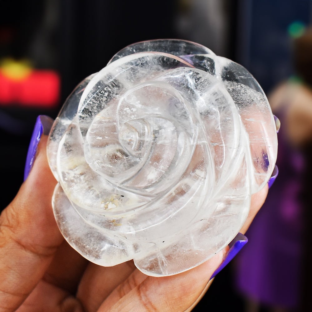 Exclusive 361.00 Cts Genuine White Quartz Hand Carved Rose Flower Carving Gemstone (1 of 4)