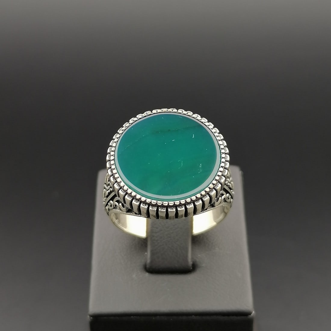 925 Silver Men's Ring with Green Agate (1 of 7)