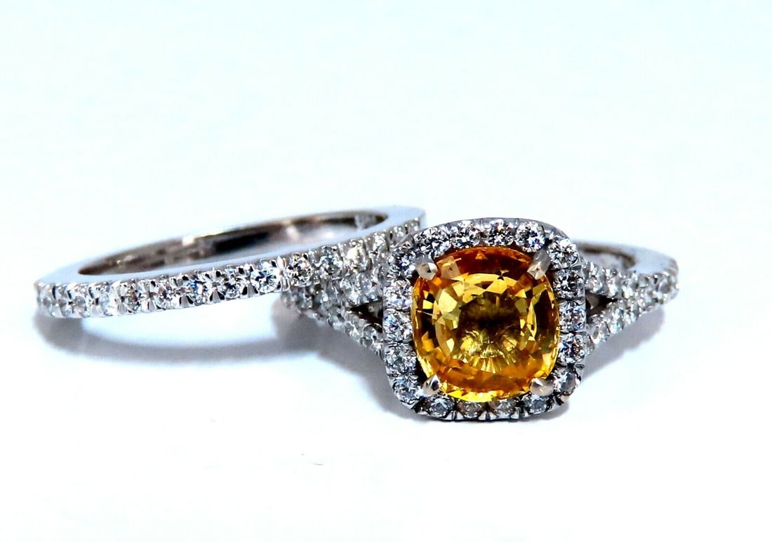 GIA Certified 2.11Ct Natural Yellow Natural Sapphire Diamonds Ring & Band 14kt (1 of 11)