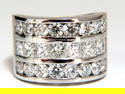 4.02ct Natural Princess Round Diamonds Band Three Row Channel Ring 14kt