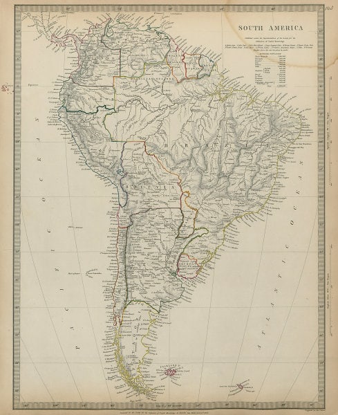 SOUTH AMERICA Brazil Chile Peru Patagonia La Plata Bolivia Litoral SDUK 1844 map: Title: SOUTH AMERICA Brazil Chile Peru Patagonia La Plata Bolivia Litoral SDUK 1844 map Description: SOUTH AMERICA' by Engraved by J & C Walker (This map was originally published by The Society for th