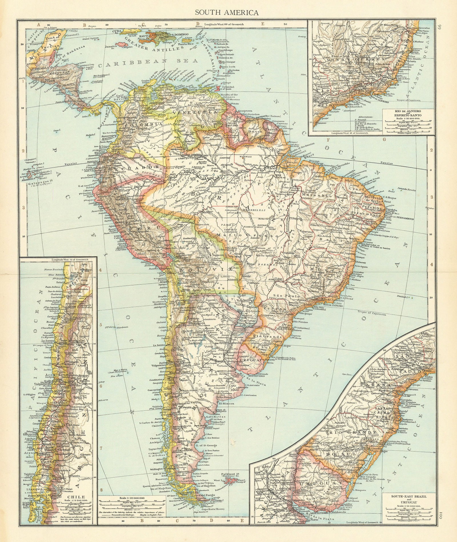 South America. Chile Brazil Uruguay Argentina Peru. THE TIMES 1895 old map: Title: South America. Chile Brazil Uruguay Argentina Peru. THE TIMES 1895 old map Description: South America' by The Times (1895). Antique colour atlas map, 40.0 x 50.5cm, 15.75 x 19.75 inches Product
