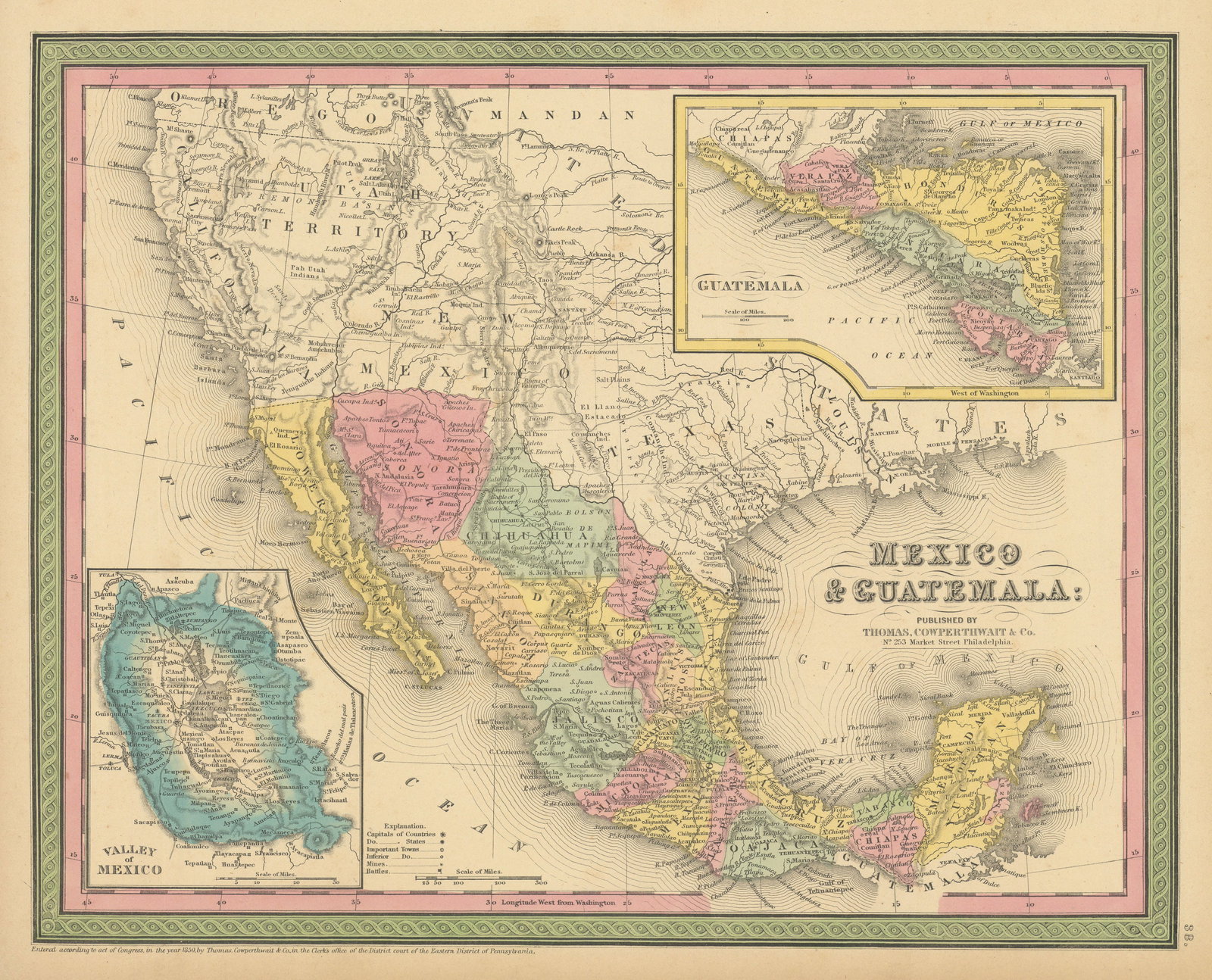 Mexico & Guatemala. Valley of Mexico City. Central America COWPERTHWAIT 1852 map (1 of 1)