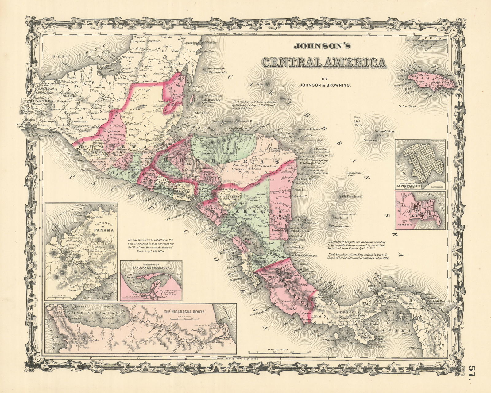 Johnson's Central America. Guatemala Honduras Nicaragua Costa Rica 1861 map (1 of 1)