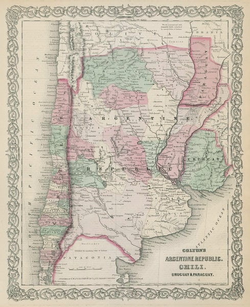 Colton's Argentine Republic, Chili, Uruguay & Paraguay. Argentina Chile 1869 map: Title: Colton's Argentine Republic, Chili, Uruguay & Paraguay. Argentina Chile 1869 map Description: Colton's Argentine Republic, Chili, Uruguay & Paraguay' by Joseph Hutchins Colton (1869). Antique e