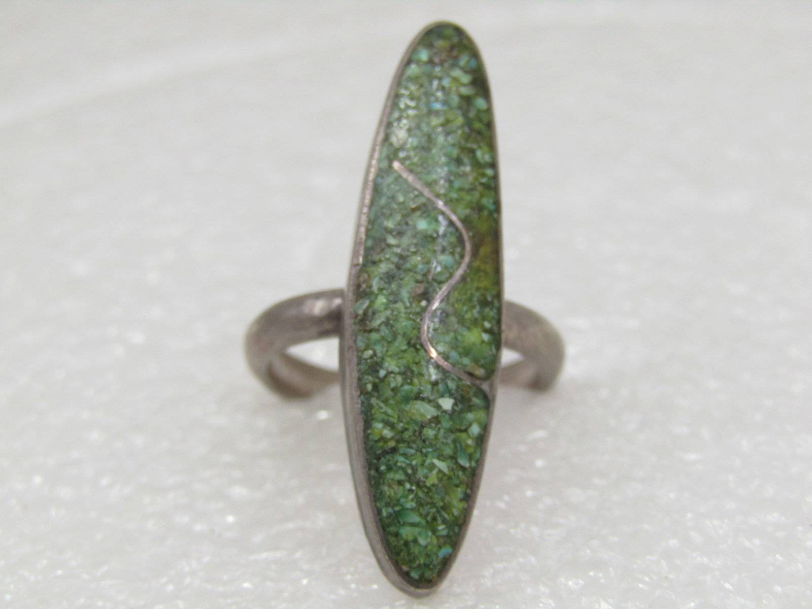 Vintage Sterling Southwestern Green Turquoise Chip Ring, Sz. 7 (1 of 7)