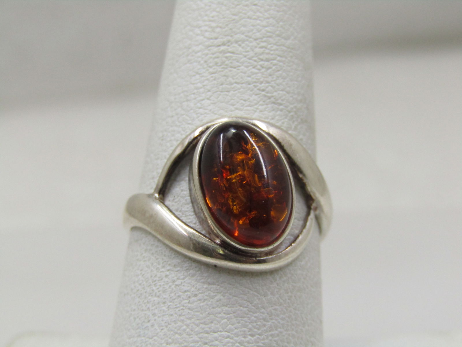Vintage Sterling Silver Amber Ring, Sz. 8.25 (1 of 8)