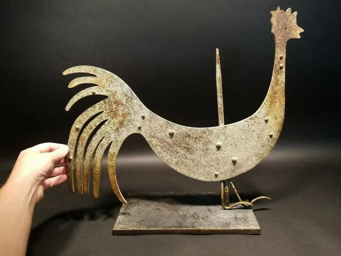 Folk Art Wood & Metal Rooster Weathervane Decoration (1 of 11)