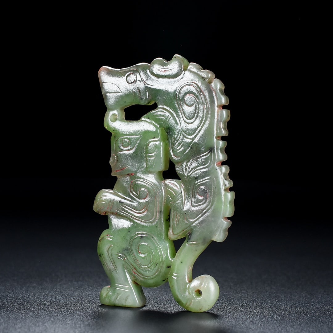 Chinese Green Hetian Jade Figure & Tiger Pendant (1 of 8)
