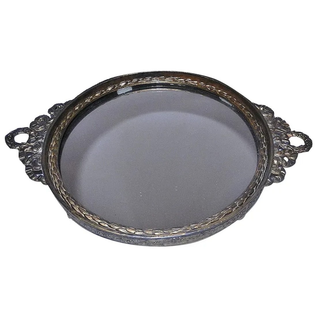Vintage Ormolu Round Mirror Vanity Tray
