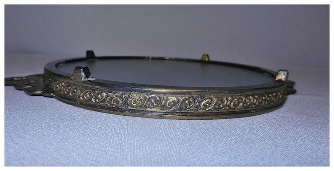 Vintage Ormolu Round Mirror Vanity Tray - 6