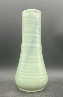 SHEARWATER POTTERY VASE DATED GREEN GLAZE: Title: SHEARWATER POTTERY VASE DATED GREEN GLAZE Date/Period: 2008 Dimension: approx 9.75 x 4 Material: POTTERY Additional Information: SHEARWATER POTTERY VASE DATED GREEN GLAZE Shipping: Domestic: Fl