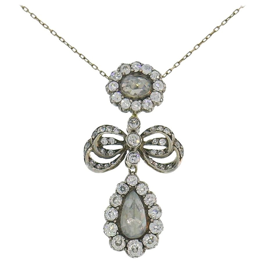 Victorian Necklace Diamond Pendant In Silver 14k Gold Antique Jewelry