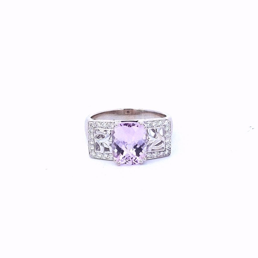 Designer $1100 Michelle Albala 18K White Gold Kunzite & Diamond Ring (1 of 4)