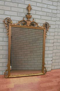 Antique Italian Ornate Carved Gold Leaf Wall Mirror: Vintage from the 1930s Materials: glass, wood Width: 24 inches Height: 30 inches Depth: 34 inches Description Antique Italian Ornate Hand Carved Gold Leaf Wall Mirror Circa 1930 H 47” W 32̶