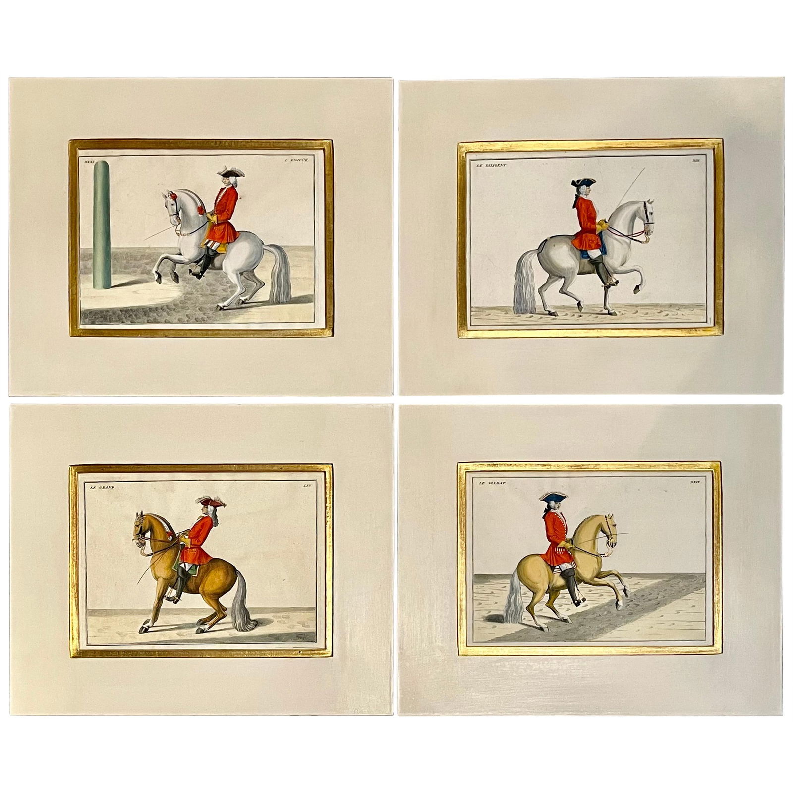Four Engravings of Horse Riders Le Soldat, Le Grand, Le Diligent, L' Enjoue (1 of 12)