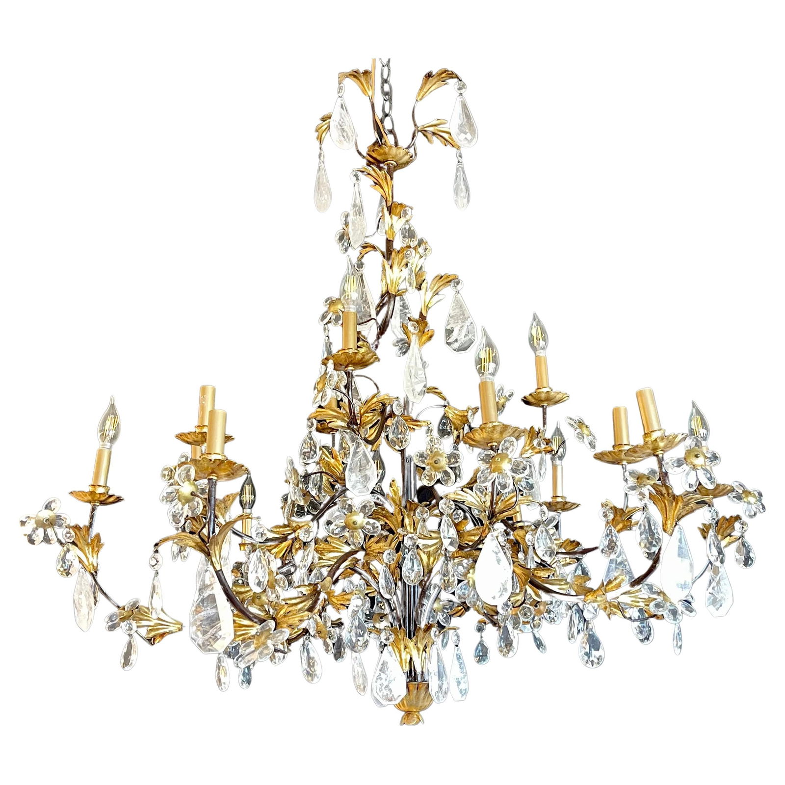 Louis XVI Style Rock Crystal Chandelier, Ebony and Gilt Metal Design (1 of 12)