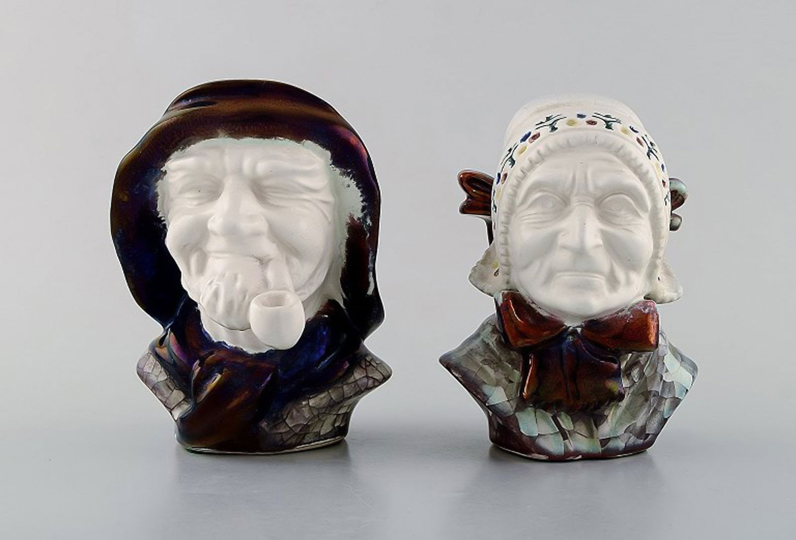 Michael Andersen Ceramics from Bornholm. A pair of heads, national costume, hand painted.: Title: Michael Andersen Ceramics from Bornholm. A pair of heads, national costume, hand painted. Description: Michael Andersen Ceramics from Bornholm. A pair of heads, national costume, hand painted.