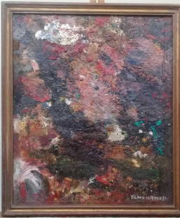 Abstract Vintage Korean Master Painter RHEE - Amazing rare Art: Antique Painting attributed to Saud Ja Rhee , Korean master painter: Oil Canvas painting, Signed. 1957 , very Rare .* Measures: 24 x 20.5 inches *** Shipping to Worldwide by DHL * Delivery Time (