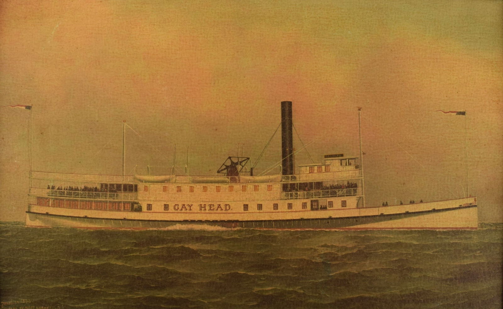 Antonio Jacobsen (1850-1921), Danish-born American naval painter. Facsimile on canvas. Ship portrait: Antonio Jacobsen (1850-1921), Danish-born American naval painter. Facsimile on canvas. Ship portrait of the steamship Gay Head. Early 20th century. Looks like a real oil painting, fine crackles and va