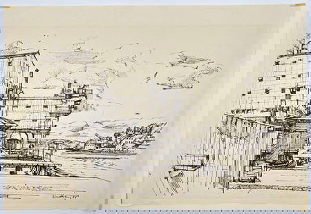 Vintage Drawing - Industrial Landscape - Graphic Work - Ink Art - 20th Century: Title: Vintage Drawing - Industrial Landscape - Graphic Work - Ink Art - 20th Century Date/Period: 20th Century Dimension: 18” x 12” inches / 45 cm x 31 cm Material: Paper Additional Information: