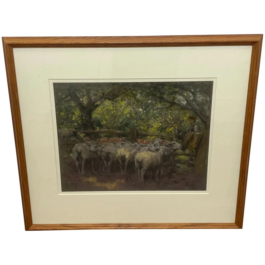 Pastel Artwork Painting "The Sheepfold" By John Robert Keitley Duff RI: 1 Fine Art Pastel Artwork Drawing "The Sheepfold" By John Robert Keitley Duff RI RSE 1862-1938 Pastel on paper set in a later fine light wooden frame with protective glass cover. Subject genre landsca