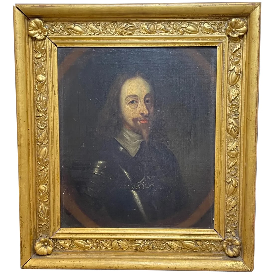 British Antique Oil Painting Portrait King Charles 1st: 1 Fine British Old Master Work Of Art Antique Oil Painting Portrait King Charles 1st. Half length front profile view portrait which depicts England's famous Royal Charles 1st. Wearing his armour he is