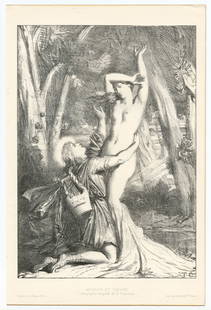 Theodore Chasseriau original lithograph "Apollon et Daphne": Medium: original lithograph. Executed in 1844. Catalogue references: Benedicte 26 and Fisher 4. This impression on wove paper was printed by Lemercier for Gazette des Beaux-Arts. Image size: 9 x 6 3/8