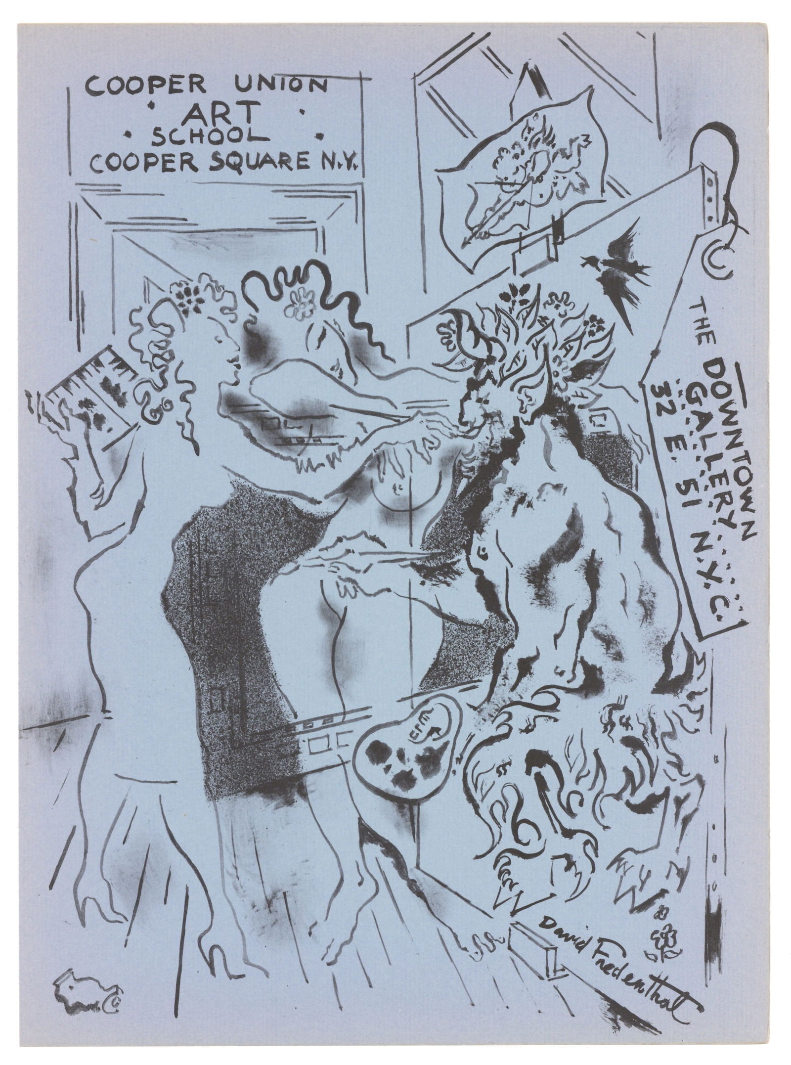 David Fredenthal original lithograph: Medium: original lithograph. This lithograph is from the rare 1950 "Improvisations" portfolio, published by the Artists Equity Association of New York on the occasion of the 1950 Spring Fantasia Masqu