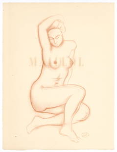 Aristide Maillol lithograph for Hommage, 1943: Medium: lithograph (after the drawing). Printed in France in 1943 for the rare art revue "Hommage" and published in a limited edition of 1000 on Montgolfier Annonay laid paper. Size: 12 3/4 x 9 3/4 in