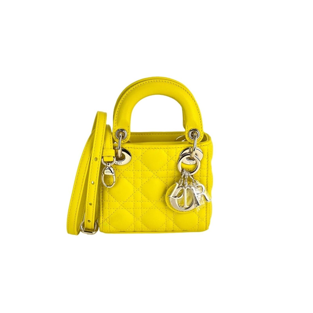Christian Dior Lambskin Cannage Micro Lady Dior Yellow Hand Crossbody Bag (1 of 17)
