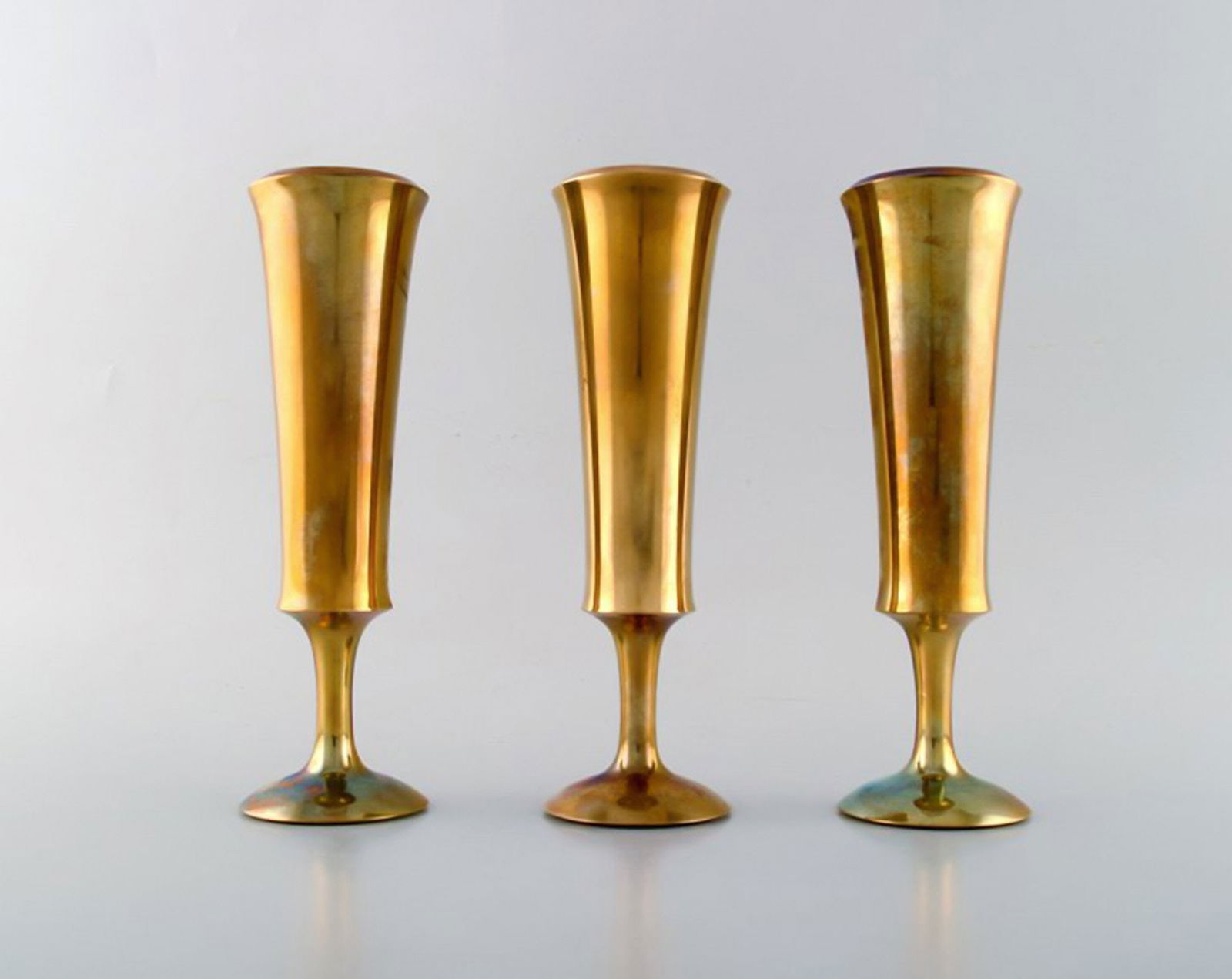 Scandinavian design. Three vases in brass. 1960's. (1 of 5)