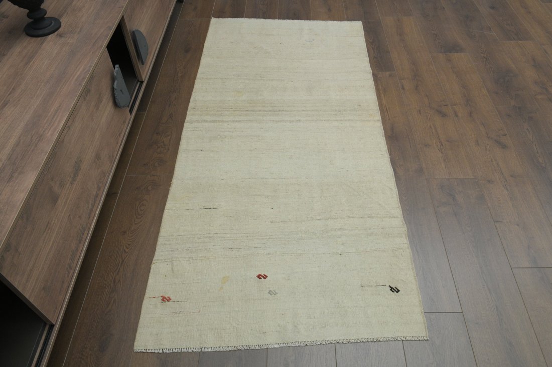 1970s Kilim Oushak Handmade Wool Beige Runner Rug (1 of 1)