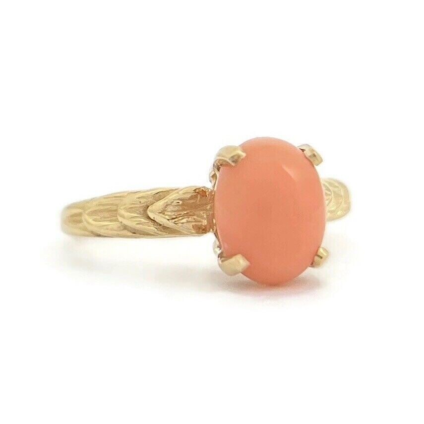 Estate Oval Cabochon Coral Cocktail Statement Ring 14K Yellow Gold 3.21 Grams (1 of 1)
