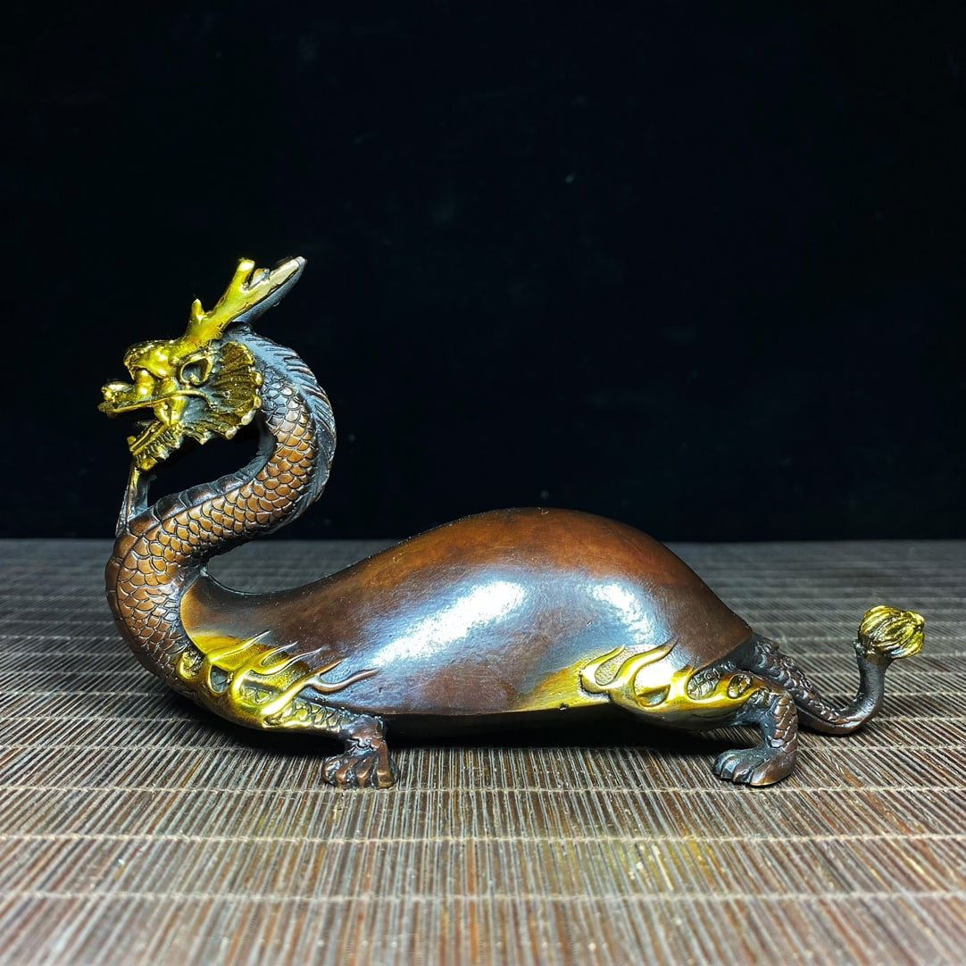 Vintage Chinese Gilt Gold Bronze Dragon Turtle Statue (1 of 1)
