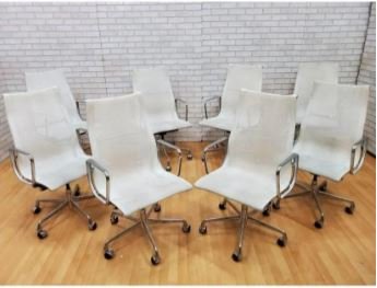 Mid Century Modern Herman Miller Eames White Mesh High Back Desk Chairs - Set of 8 (1 of 1)