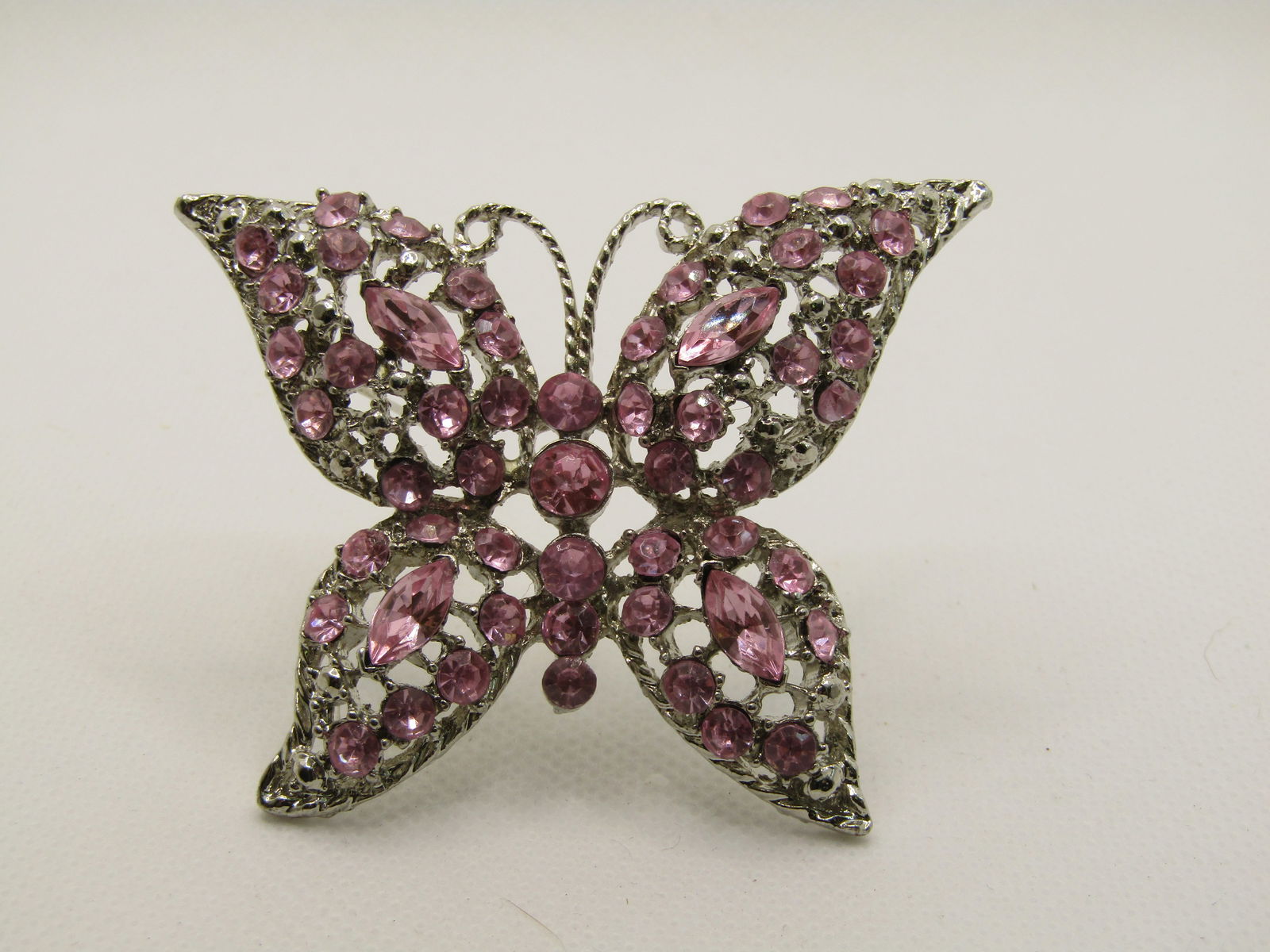 Vintage Pink Rhinestone Butterfly Brooch, 2.5" (1 of 6)