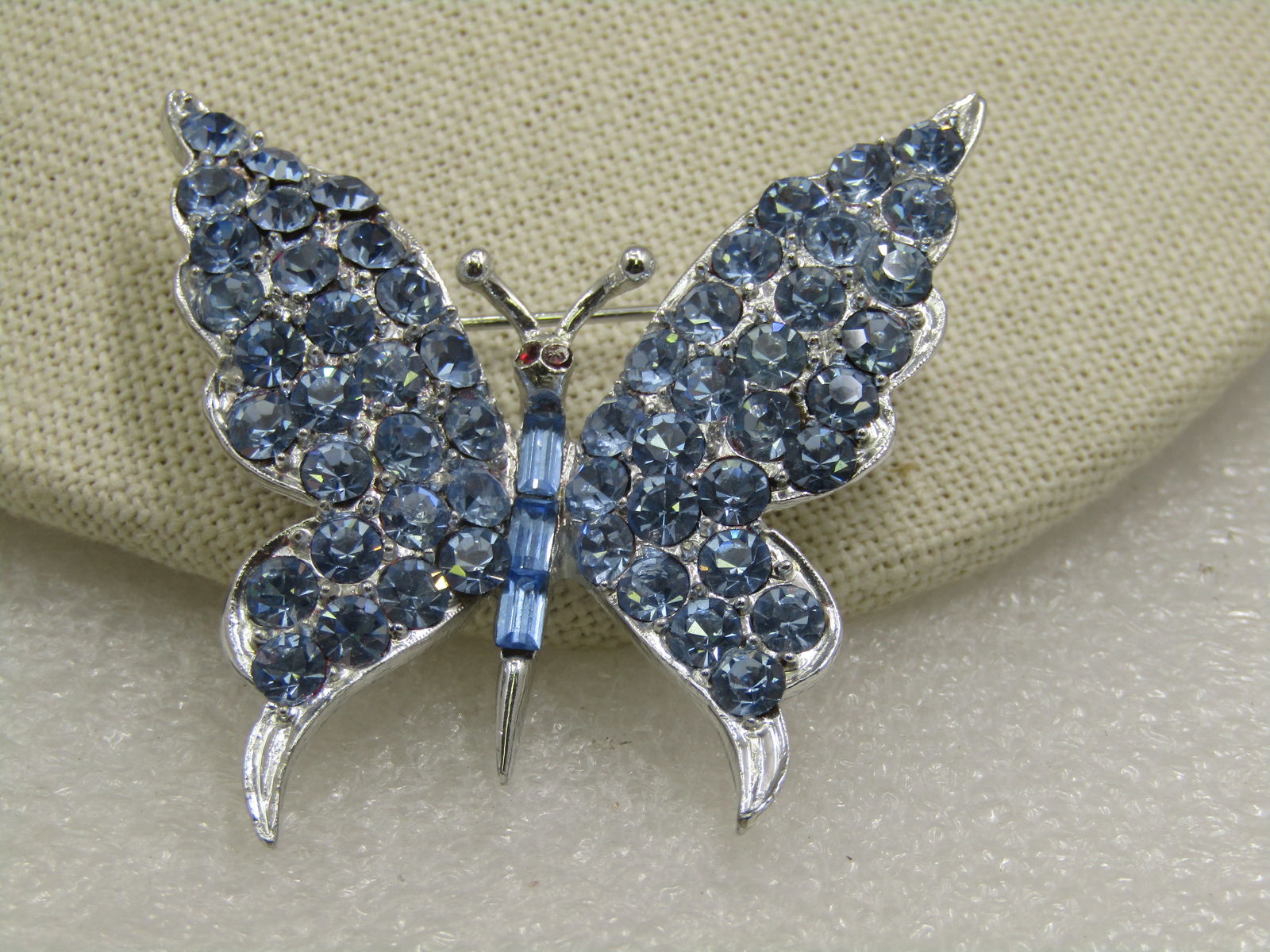 Vintage Blue Rhinestone Butterfly Brooch, 1960's 1.5" Wide (1 of 5)