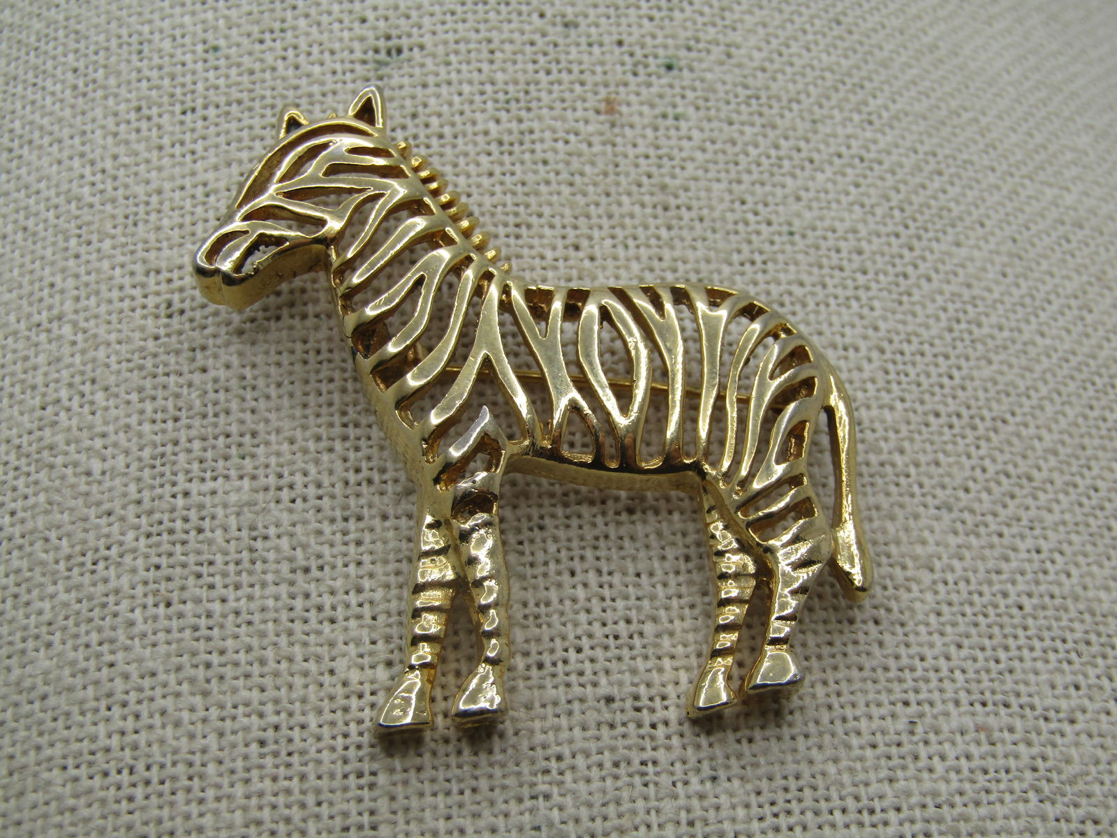 Vintage Zebra Brooch, Gold Tone, Open Work Design, 1980's (1 of 5)