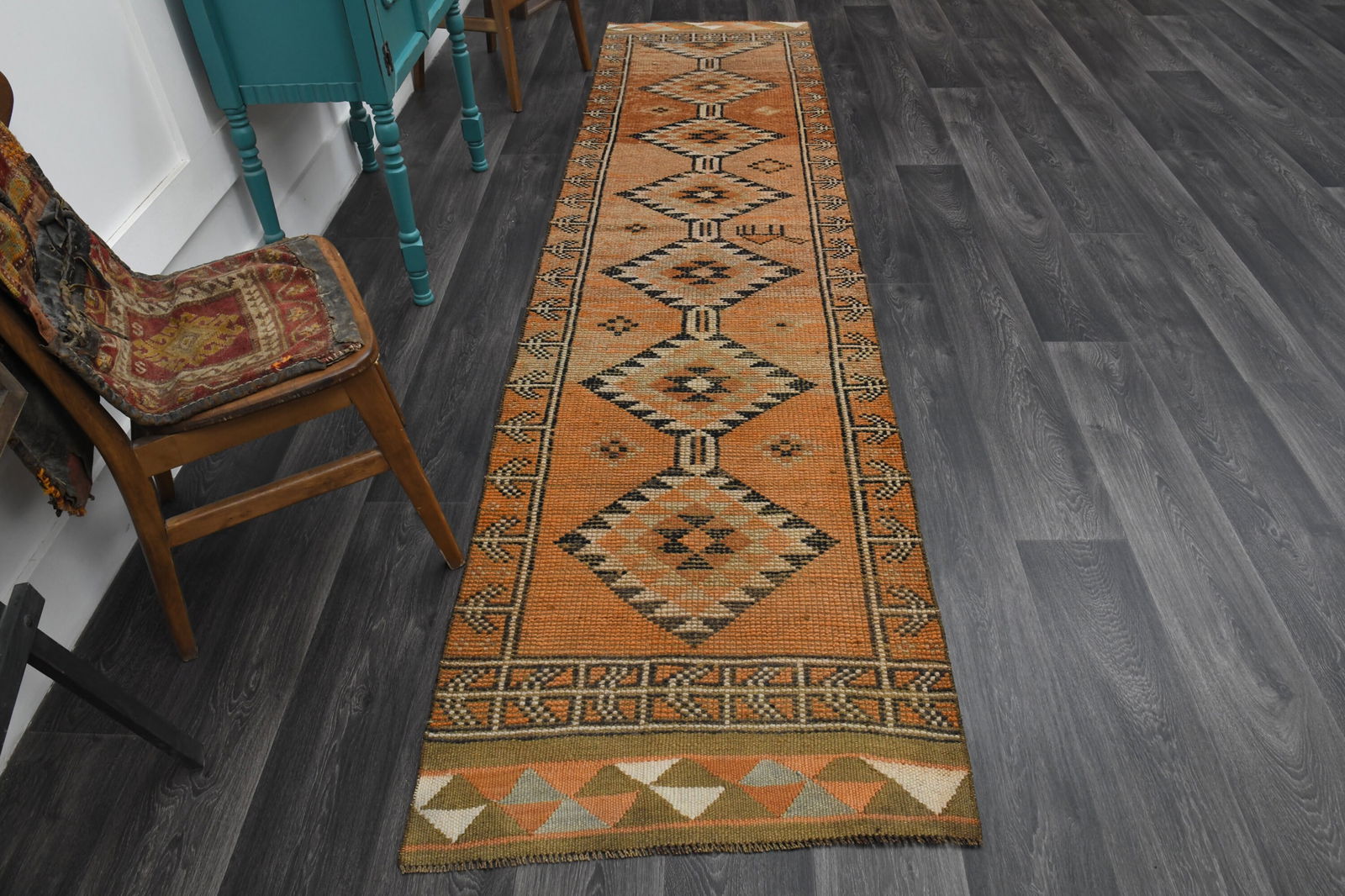1970s Turkish Oushak Handmade Wool Orange Runner Rug (1 of 9)