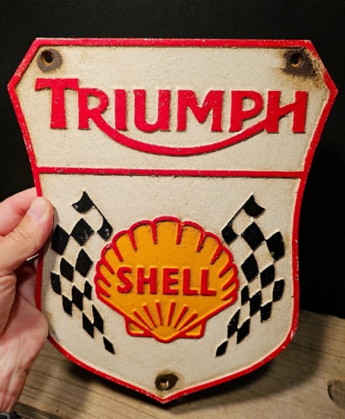 Cast Iron Triumph Shell Gas Oil Sign Plaque (1 of 12)