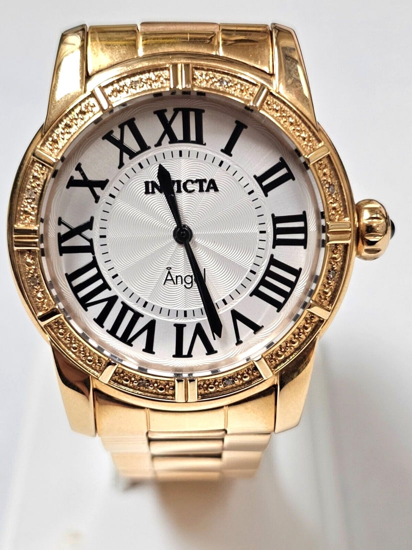 Designer Invicta Angel 14718 8 Diamonds Bezel Gold Tone Unisex Quartz Watch: Title: Designer Invicta Angel 14718 8 Diamonds Bezel Gold Tone Unisex Quartz Watch Additional Information: Designer Invicta Angel 14718 8 Diamonds Bezel Gold Tone Unisex Quartz Watch * Very Good Condi