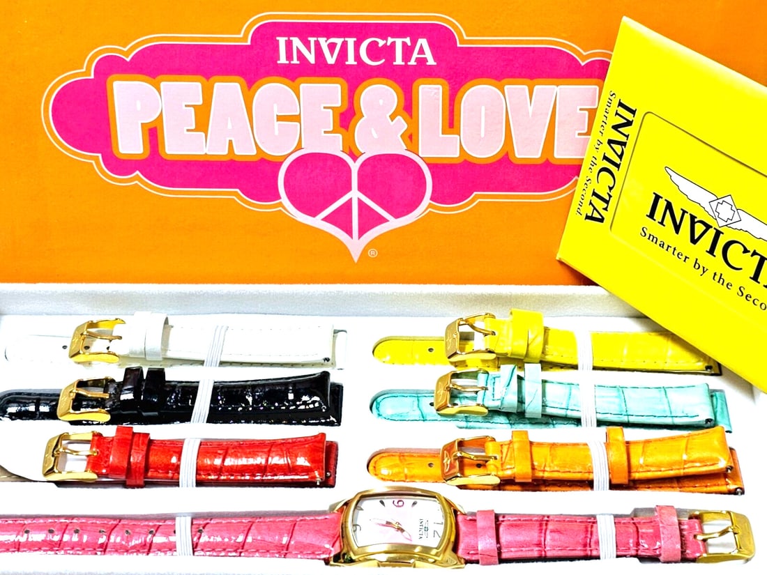 Designer Invicta Peace & Love 19840 Lupah Ladies Quartz Watch 7 Colors Straps: Title: Designer Invicta Peace & Love 19840 Lupah Ladies Quartz Watch 7 Colors Straps Additional Information: Designer Invicta Peace & Love 19840 Lupah Ladies Quartz Watch 7 Colors Straps * Excellent C