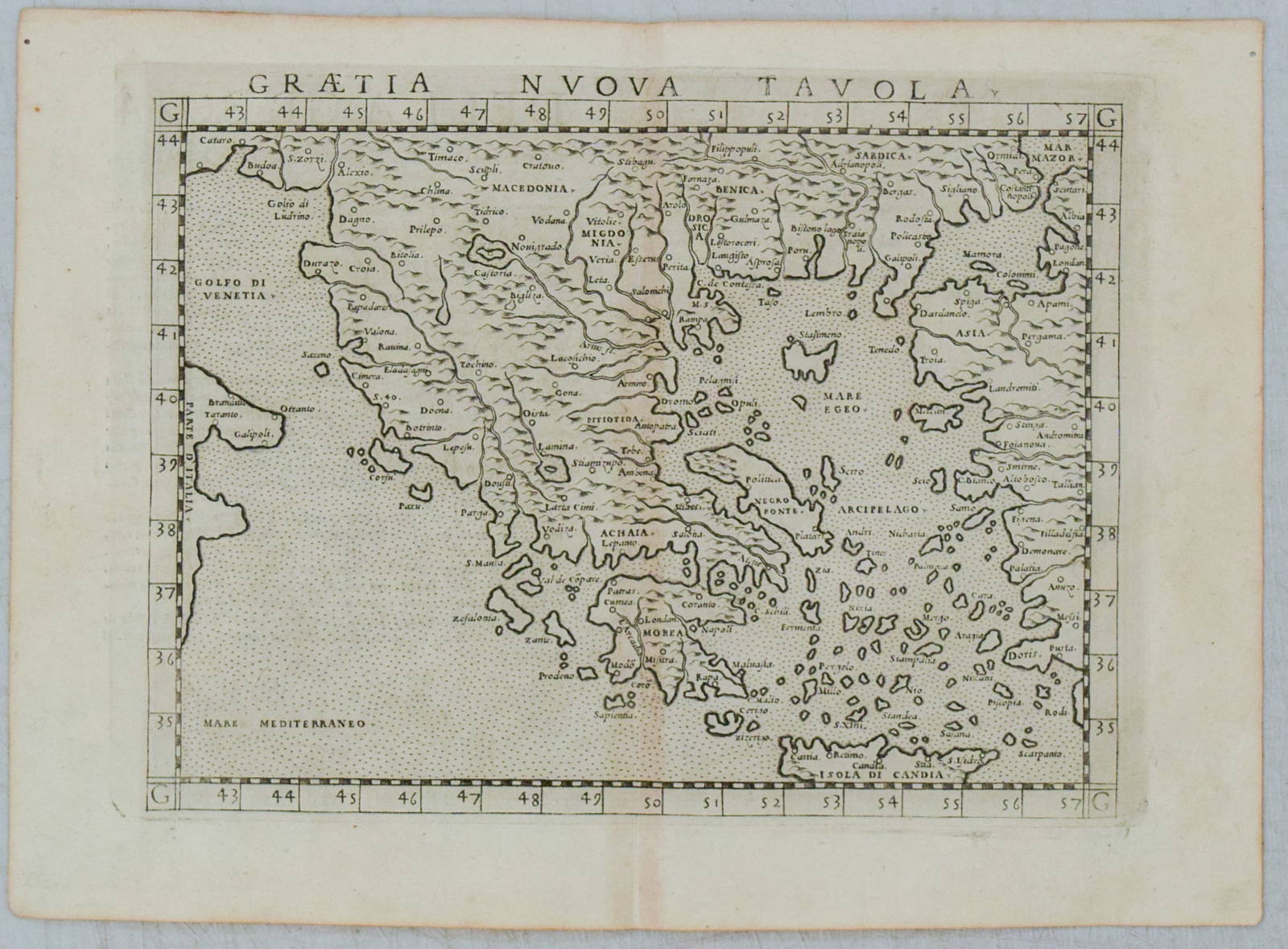 1574 Ruscelli Map Of Greece -- Graetia Nuova Tauola Auction