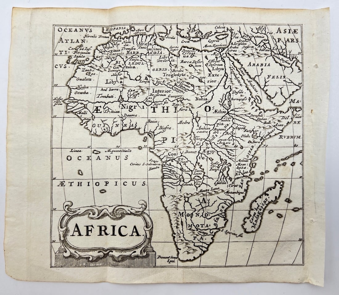 Antique Map Print - Map of Africa - Madagascar - Nil - Sahara - Kilimanjaro: Title: Antique Map Print - Map of Africa - Madagascar - Nil - Sahara - Kilimanjaro Date/Period: 1701 Dimensions: 6” x 5” inches / 15 cm x 13 cm Material: Paper Additional Information: A de