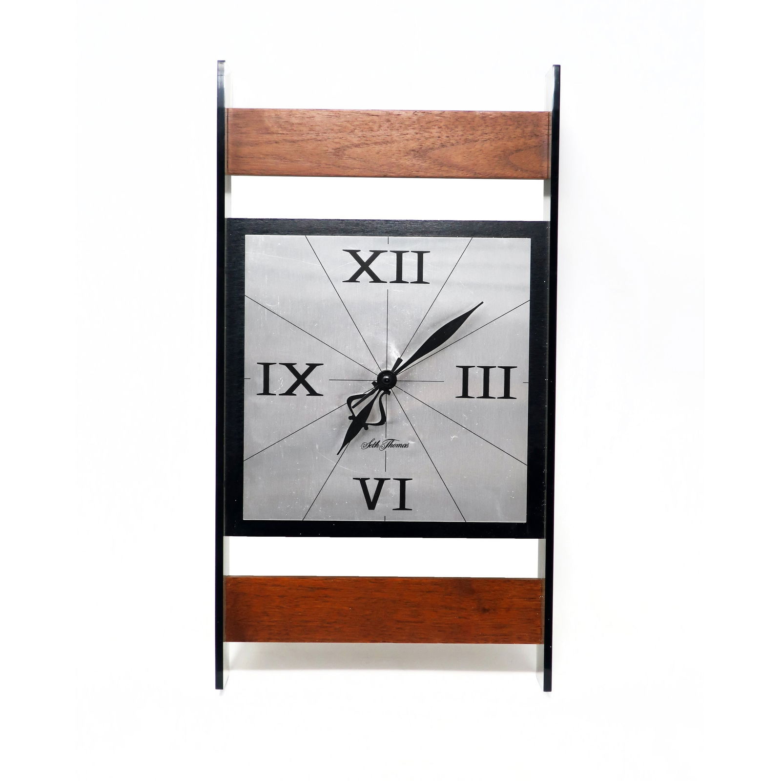 1970s Smoked Lucite and Teak Wall Clock by Seth Thomas (1 of 7)